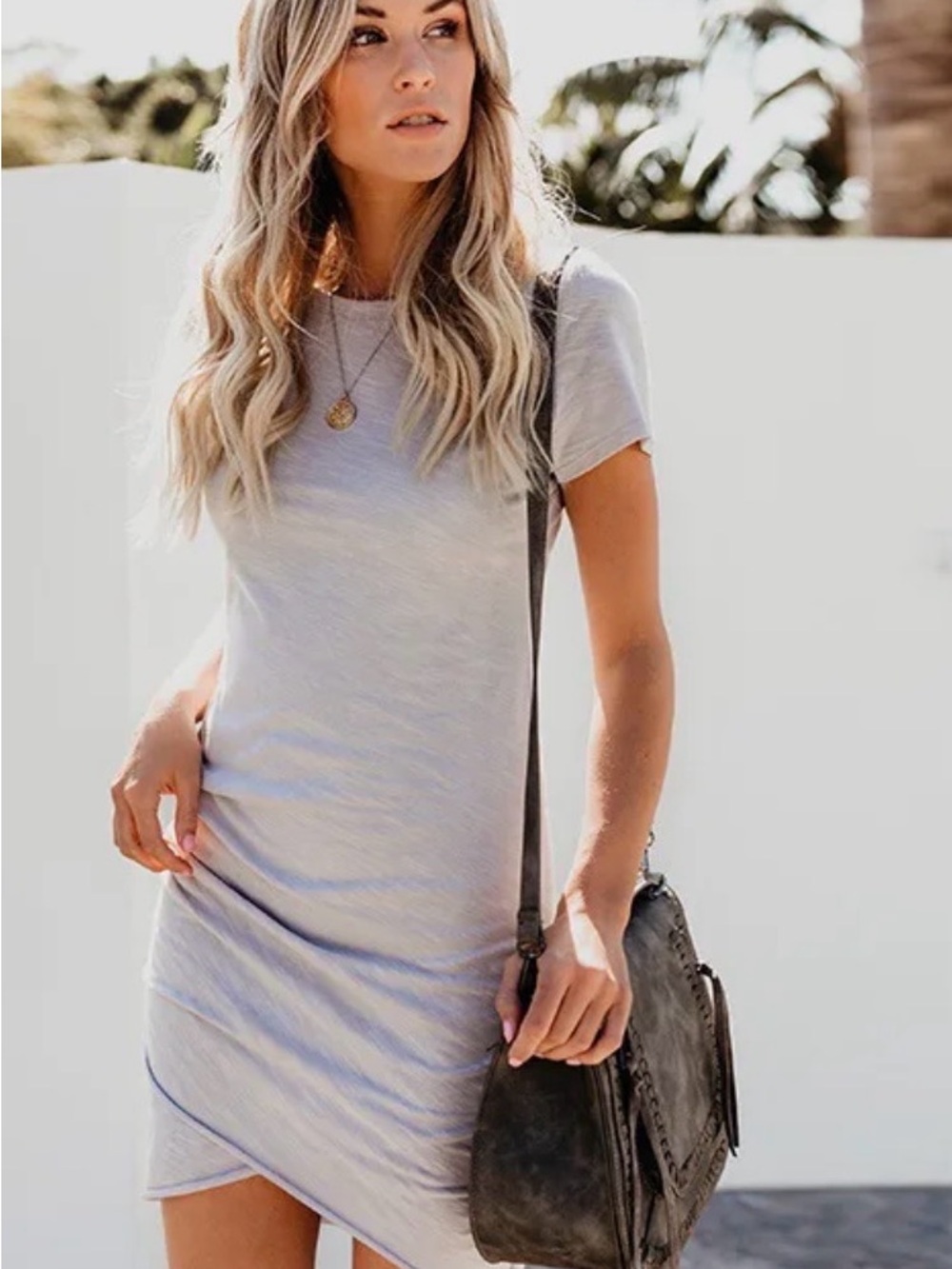 Casual Short Sleeve Heather Gray T-Shirt Dress